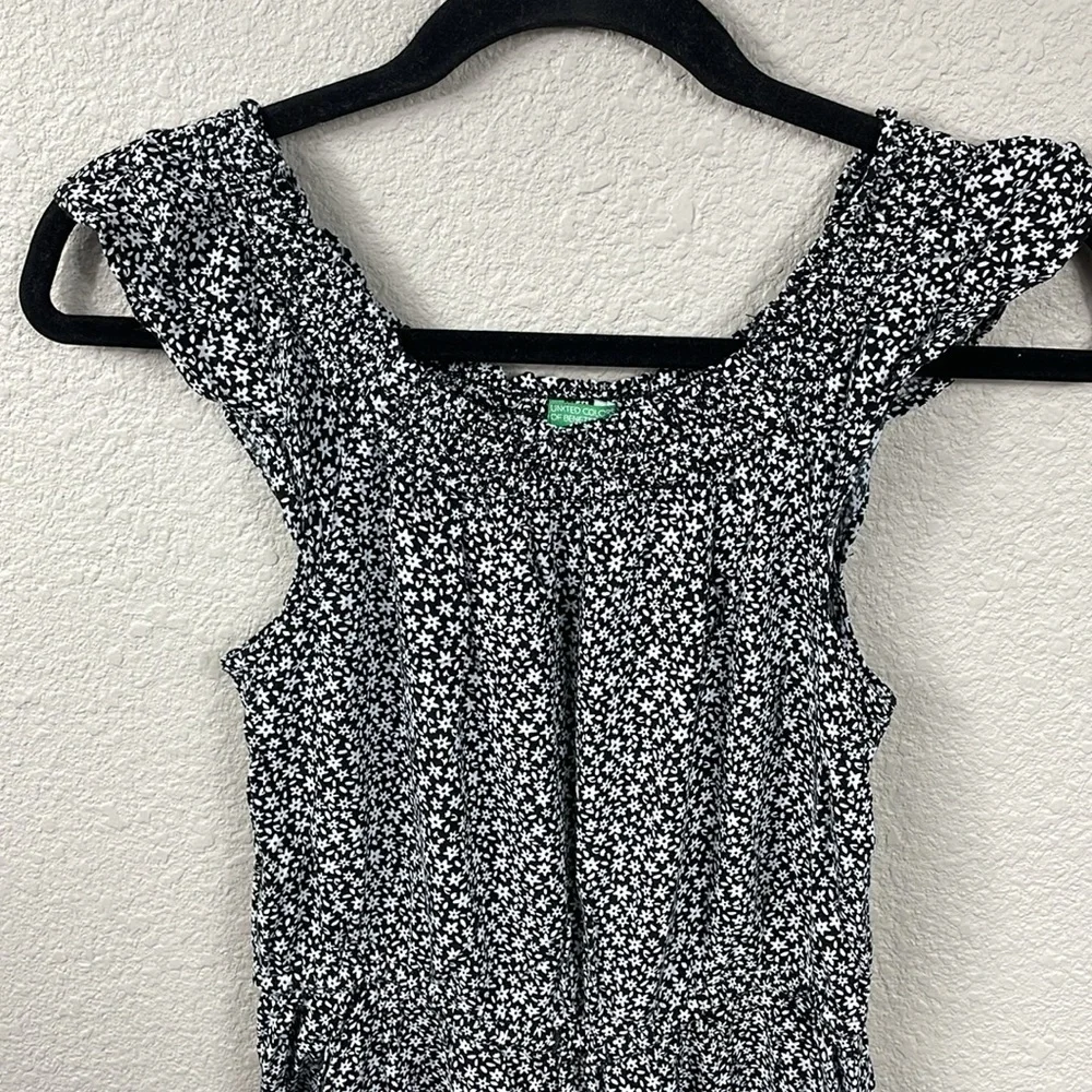 United Colors Of Benetton Ditsy Floral Stretch Jumpsuit Black White Girls Sz XL